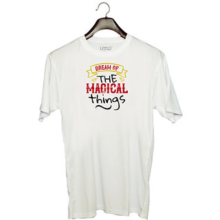                       UDNAG Unisex Round Neck Graphic 'Christmas | dream of the magical things' Polyester T-Shirt White                                              