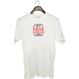                       UDNAG Unisex Round Neck Graphic 'Grand father | BEST NANA EVER' Polyester T-Shirt White                                              