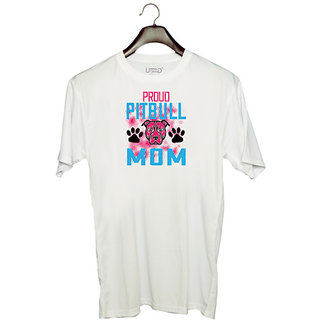                       UDNAG Unisex Round Neck Graphic 'Mother | proud pitbull mom' Polyester T-Shirt White                                              