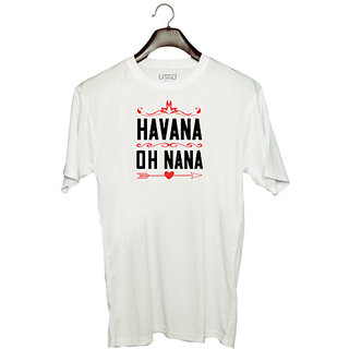                       UDNAG Unisex Round Neck Graphic 'Grand father | HAVANA oh nana' Polyester T-Shirt White                                              