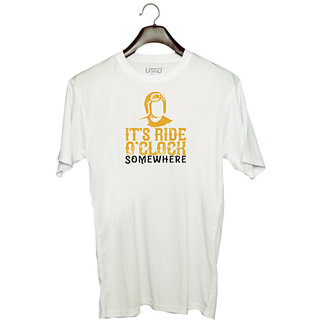                       UDNAG Unisex Round Neck Graphic 'Motorcycle | its ride oclock somewhere' Polyester T-Shirt White                                              