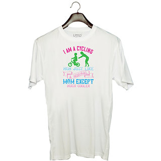                       UDNAG Unisex Round Neck Graphic 'Mother | I am a cycling mom just like a normal' Polyester T-Shirt White                                              