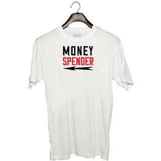                       UDNAG Unisex Round Neck Graphic 'Couple | money spender' Polyester T-Shirt White                                              