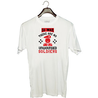                       UDNAG Unisex Round Neck Graphic 'Soldier | In war, there are no unwounded soldiers' Polyester T-Shirt White                                              