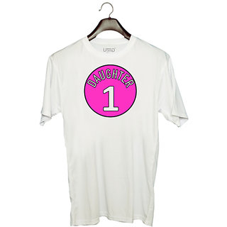                       UDNAG Unisex Round Neck Graphic 'Daughter | Daughter 1' Polyester T-Shirt White                                              