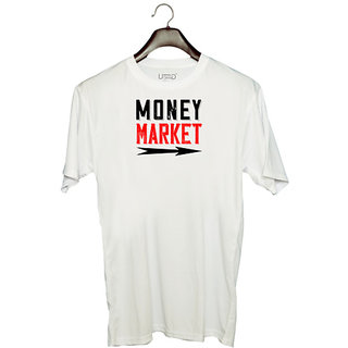                       UDNAG Unisex Round Neck Graphic 'Couple | money market' Polyester T-Shirt White                                              