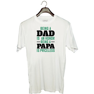                       UDNAG Unisex Round Neck Graphic 'Papa, Father | being a dadis an Honour being a papa' Polyester T-Shirt White                                              