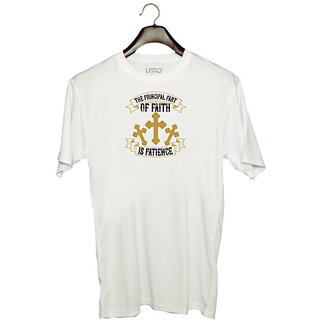                       UDNAG Unisex Round Neck Graphic 'Faith | The principal part of faith is patience' Polyester T-Shirt White                                              