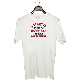                       UDNAG Unisex Round Neck Graphic 'Boxing | Attack is only one half of the art of boxing' Polyester T-Shirt White                                              
