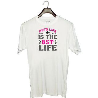                       UDNAG Unisex Round Neck Graphic 'Mother | mom life is the best life copy' Polyester T-Shirt White                                              