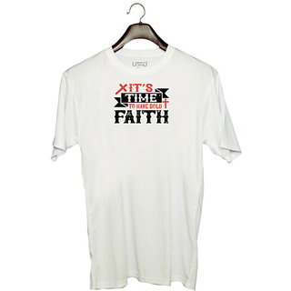                       UDNAG Unisex Round Neck Graphic 'Faith | Its time to have bold faith' Polyester T-Shirt White                                              
