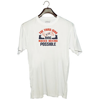                       UDNAG Unisex Round Neck Graphic 'Boxing | The third man in the ring makes boxing possible' Polyester T-Shirt White                                              