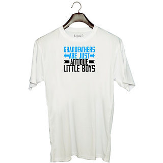                       UDNAG Unisex Round Neck Graphic 'Grand Father | Grandfathers are just antique little boys-2' Polyester T-Shirt White                                              