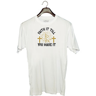                      UDNAG Unisex Round Neck Graphic 'Faith | Faith it till you make it' Polyester T-Shirt White                                              