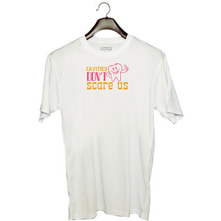                      UDNAG Unisex Round Neck Graphic 'Dentist | Cavities dont scare us!' Polyester T-Shirt White                                              
