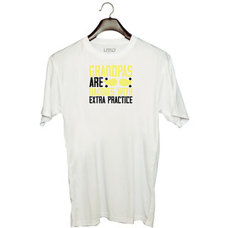                       UDNAG Unisex Round Neck Graphic 'Grand Father | Grandpas are daddies with extra practice-02' Polyester T-Shirt White                                              