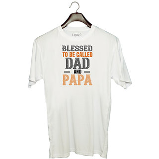                       UDNAG Unisex Round Neck Graphic 'Papa, Father | blessed to be called dad and papa' Polyester T-Shirt White                                              