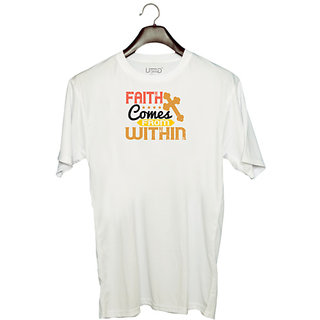                       UDNAG Unisex Round Neck Graphic 'Faith | Faith comes from within' Polyester T-Shirt White                                              