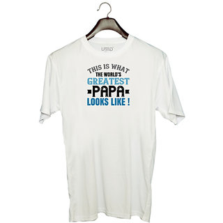                       UDNAG Unisex Round Neck Graphic 'Papa, Father | this is what the world's gratest papa' Polyester T-Shirt White                                              
