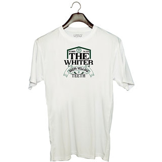 UDNAG Unisex Round Neck Graphic 'Dentist | The darker the skin, the whiter seem yellow teeth' Polyester T-Shirt White