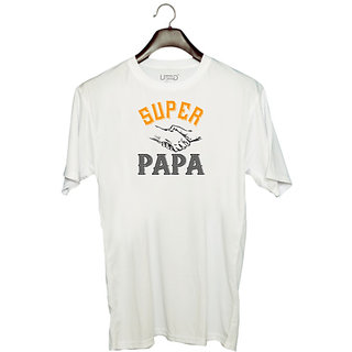                       UDNAG Unisex Round Neck Graphic 'Papa, Father | super papa' Polyester T-Shirt White                                              