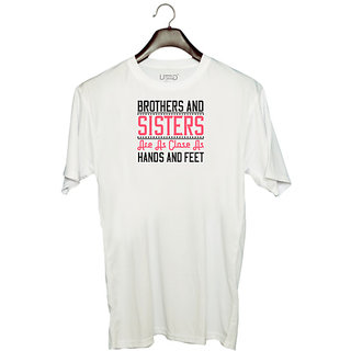                       UDNAG Unisex Round Neck Graphic 'Sister | Brothers and sisters are as close as hands and feet-3' Polyester T-Shirt White                                              