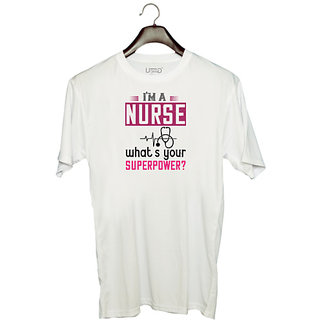                       UDNAG Unisex Round Neck Graphic 'Nurse | i'm a nurse what's your superpower' Polyester T-Shirt White                                              