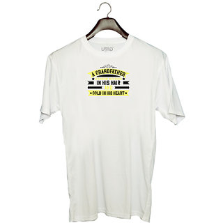                       UDNAG Unisex Round Neck Graphic 'Grand Father | A grandfather is someone with silver' Polyester T-Shirt White                                              