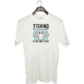                       UDNAG Unisex Round Neck Graphic 'Fishing | Fishing is the way to be' Polyester T-Shirt White                                              