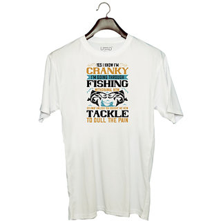                       UDNAG Unisex Round Neck Graphic 'Fishing | YES I KNOW I'M CRANKY' Polyester T-Shirt White                                              