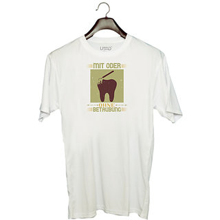                       UDNAG Unisex Round Neck Graphic 'Dentist | Mit oder ohne betaubung' Polyester T-Shirt White                                              