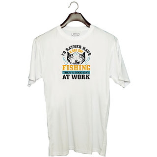                       UDNAG Unisex Round Neck Graphic 'Fishing | I'D RATHER HAVE A BAD DAY' Polyester T-Shirt White                                              