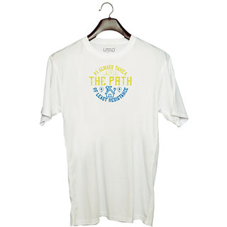                       UDNAG Unisex Round Neck Graphic 'Power | I always take the path of lest resistance' Polyester T-Shirt White                                              