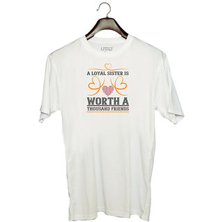                      UDNAG Unisex Round Neck Graphic 'Sister | A loyal sister is worth a thousand friends' Polyester T-Shirt White                                              