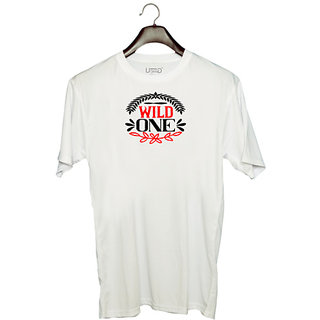                       UDNAG Unisex Round Neck Graphic 'Couple | wild one' Polyester T-Shirt White                                              