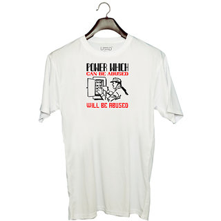                       UDNAG Unisex Round Neck Graphic 'Electrical Engineer | Power which can be abused will be abused' Polyester T-Shirt White                                              