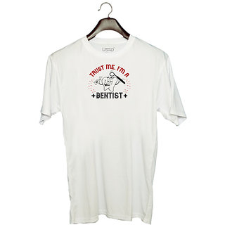                       UDNAG Unisex Round Neck Graphic 'Dentist | Trust me i'm dentist' Polyester T-Shirt White                                              