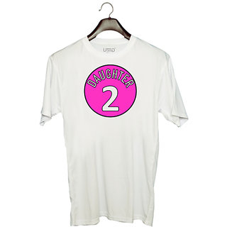                      UDNAG Unisex Round Neck Graphic 'Daughter | Daughter 2' Polyester T-Shirt White                                              