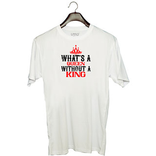                       UDNAG Unisex Round Neck Graphic 'Couple | what's a Queen without a king' Polyester T-Shirt White                                              