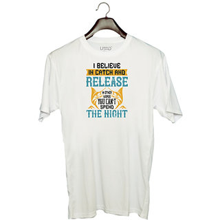                       UDNAG Unisex Round Neck Graphic 'Fishing | 02 I BELIEVE IN CATCH AND RELEASE' Polyester T-Shirt White                                              