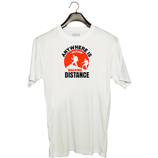                       UDNAG Unisex Round Neck Graphic 'Adventure | Anywhere is 'within walking distance 01' Polyester T-Shirt White                                              