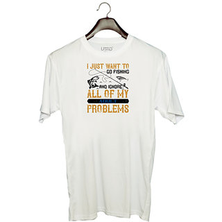                       UDNAG Unisex Round Neck Graphic 'Fishing | I JUST WANT TO GO FISHING' Polyester T-Shirt White                                              