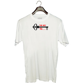                       UDNAG Unisex Round Neck Graphic 'Couple | the key to' Polyester T-Shirt White                                              