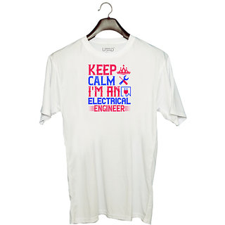                      UDNAG Unisex Round Neck Graphic 'Electrical Engineer | Keep clam i'amelectrical engineer' Polyester T-Shirt White                                              