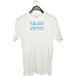                       UDNAG Unisex Round Neck Graphic 'Sister | My sister, my friend' Polyester T-Shirt White                                              