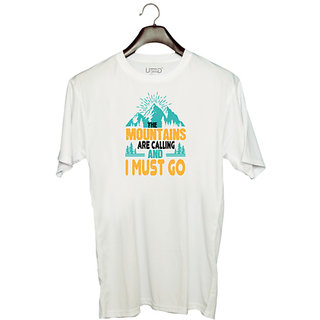                       UDNAG Unisex Round Neck Graphic 'Adventure | The mountains are calling and I must go 01' Polyester T-Shirt White                                              