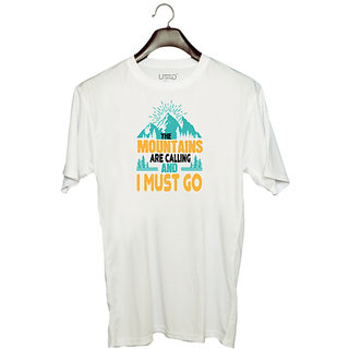                       UDNAG Unisex Round Neck Graphic 'Adventure | The mountains are calling and I must go 01' Polyester T-Shirt White                                              
