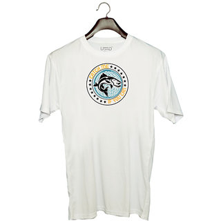                       UDNAG Unisex Round Neck Graphic 'Fishing | Catch me if you can' Polyester T-Shirt White                                              
