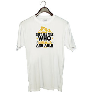                       UDNAG Unisex Round Neck Graphic 'Adventure | They are able who think they are able 01' Polyester T-Shirt White                                              