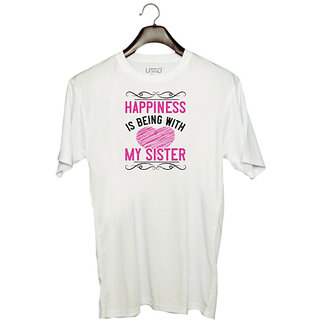                       UDNAG Unisex Round Neck Graphic 'Sister | Happiness is being with my sister-3' Polyester T-Shirt White                                              